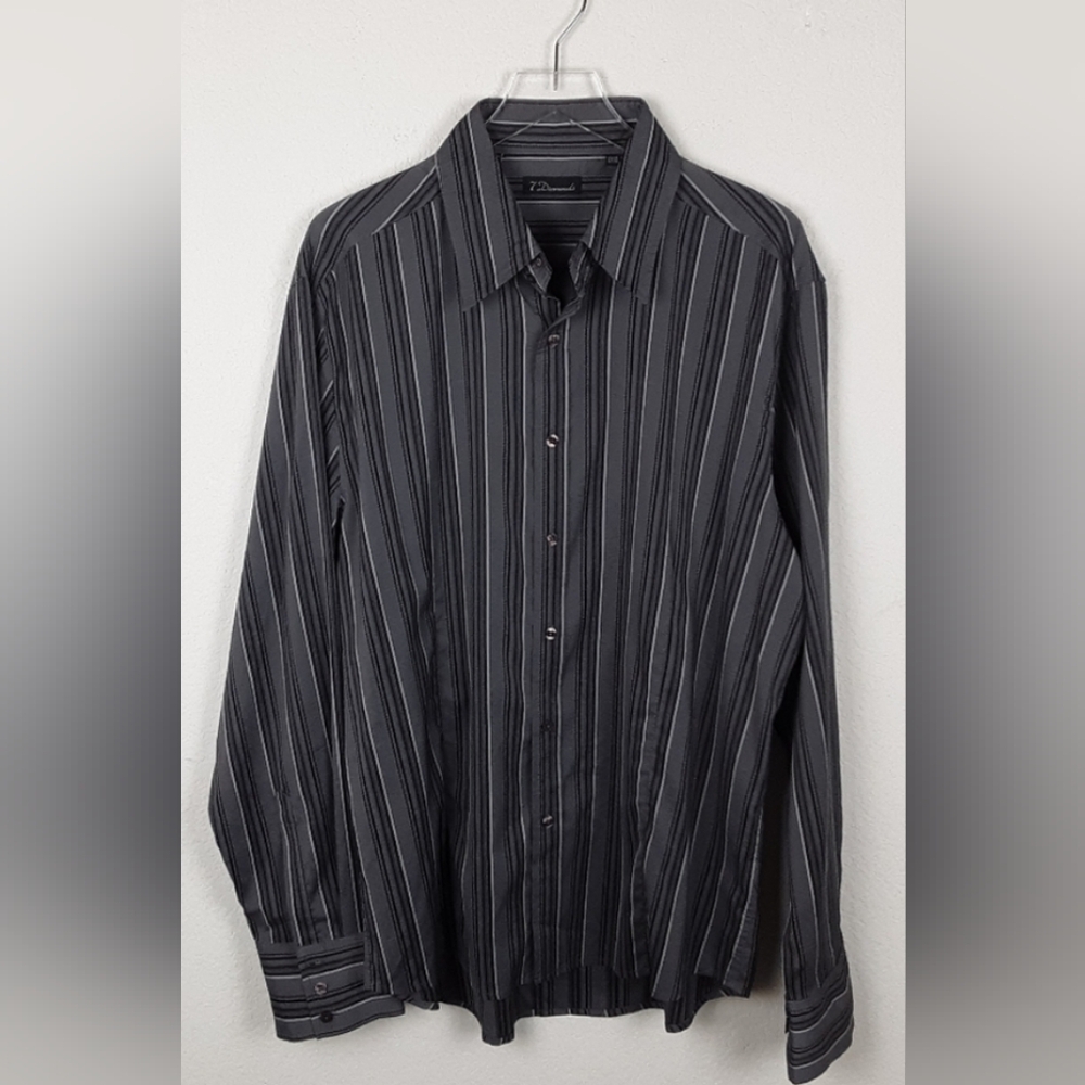 7 Diamond Black/ white striped button up shirt.